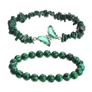 Imagem de PATIKIL Pulseiras de cristal para mulheres, 2 peças, pulseira de contas de ametista natural com pingente de borboleta elástica para presentes de amizade para casais, verde escuro