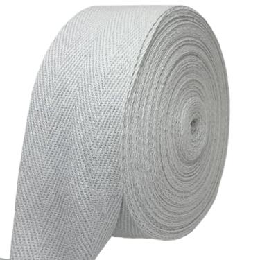 Imagem de PAMIR TONG Fita de sarja cinza claro espinha de peixe 3,8 cm - rolo de 20 metros, acabamento de borda de algodão macio natural para bolsas e alças de bolsa, cintas de avental, costura, bolsas de