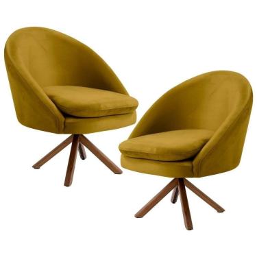 Imagem de Kit 2 Poltronas Decorativas Giratórias Base Giromad Madeira Rafa C-279 Veludo Mostarda - Domi