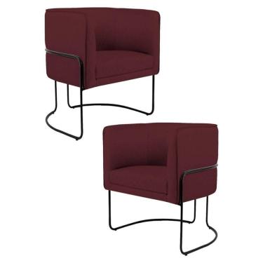 Imagem de Kit 2 Poltronas Decorativas Base Aço Betina C-278 Veludo Marsala - Domi