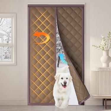 Imagem de QNLONG Cortina de porta com isolamento térmico magnético, serve para portas de 76 x 203 cm, cobertura térmica para cortina de inverno, tamanho 81 x 203 cm, Oxford e enchimento de algodão (marrom)