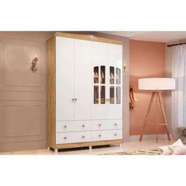 Imagem de Guarda Roupa Infantil C/ 4 Portas (2 Cristal) E 4 Gavetas êlo Branco/amendoa - Peroba