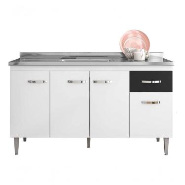 Imagem de Armário Balcão Gabinete Multiuso Gabriela S/t 150cm Cor Branco/preto