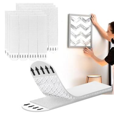 Imagem de 12 pares de 24 tiras grandes para pendurar quadros resistentes, ganchos pegajosos para parede, cabides de pôster para pendurar sem danos, kit para pendurar fotos sem pregos, refil de tiras adesivas
