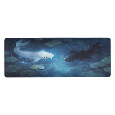 Imagem de SEHANY Tapete de ioga com peixe Koi branco e carpa preta, antiderrapante, antiderrapante, para mulheres e homens, 180 x 66 cm, tapete de treino para pilates em casa, exercícios de chão com bolsa de