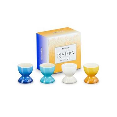 Imagem de Porta Ovo Quente Riviera Kit 4 Peças Branco Meringue, Amarelo Néctar, Azul Caribe e Azul Azure Blue Le Creuset