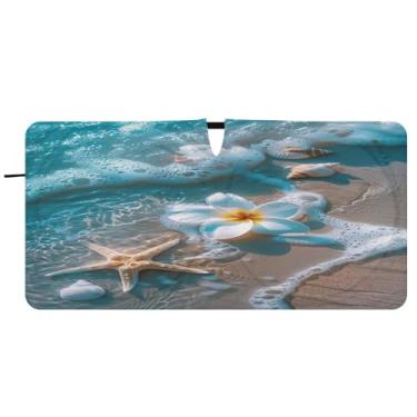 Imagem de Blueangle Para-brisa estrela do mar e coral - 149.9 cm x 76.2 cm dobrável carro janela dianteira para-sol blocos raios UV viseira solar (761)