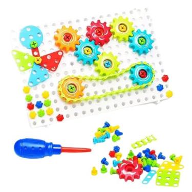 Imagem de Kit Ferramenta Infantil Quebra Cabeça com Engrenagens, 98 Peças, Plástico, Brinquedo Educativo para Crianças a partir de 3 Anos, 18,5x2x2cm