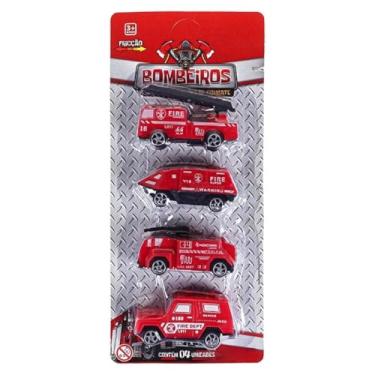 Imagem de Conjunto Caminhão de Bombeiro 4 Peças com Fricção - Brinquedo Educativo Infantil com Veículos de Resgate Coloridos