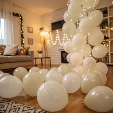 Imagem de Conjunto de balões brancos retrô, 52 peças, kit de balões de látex branco areia de 30,5 cm com 2 cordões longos transparentes para festa de aniversário, chá de bebê, casamento, aniversário, decoração