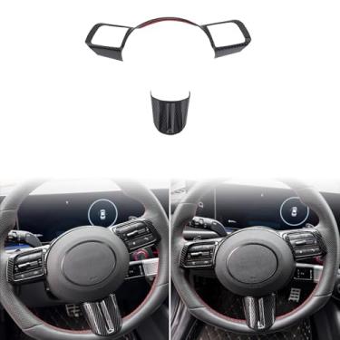 Imagem de JUIVEEL 2 peças de fibra de carbono capa de volante de carro moldura de proteção de painel de botão de volante compatível com acessórios Hyundai Sonata DN8 2024 【Não aplicável ao Sonata N-Series】