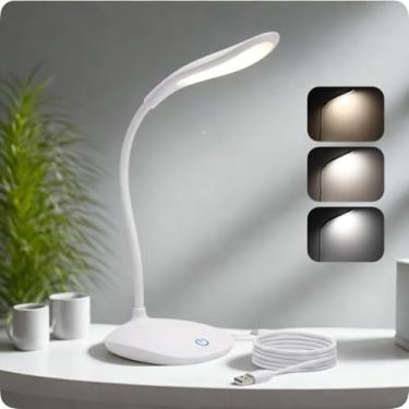 Imagem de Luminária LED de Mesa Articulada Touch, Abajur Flexível Recarregável, Branco, para Leitura