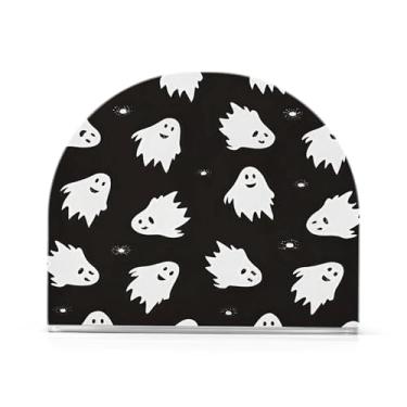 Imagem de JUZIHAI Suporte de guardanapo de Halloween Boo para mesa dispensador de guardanapo de acrílico para mesa suporte de lenços independente para cozinha sala de jantar bar festa decoração de casa