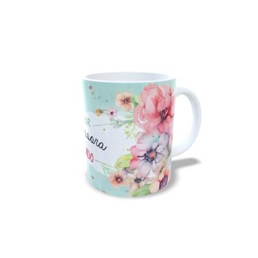 Imagem de Caneca de Cerâmica 325ml Dia dos Professores, Design Floral com Ilustração, Branca (14089)