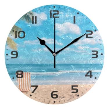 Imagem de JUZIHAI Relógio de parede de praia à beira-mar, silencioso, sem tique-taque, relógios de parede redondos operados por bateria, fácil de ler, relógio decorativo de parede para casa, cozinha, sala de