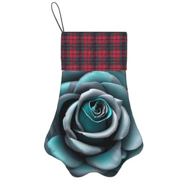 Imagem de SKKNT Meias de Natal com estampa de rosa cinza petróleo, animais de estimação, decoração de Natal, cães, gatos, árvores, doces, presente, conveniente