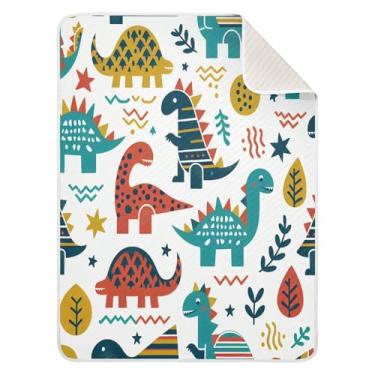 Imagem de Qilmy Cobertor de bebê Dinosaur World 76 x 101 cm, cobertor infantil de algodão macio para meninos e meninas, cobertor leve e quente para bebês de berço, carrinho de bebê, soneca, recém-nascido