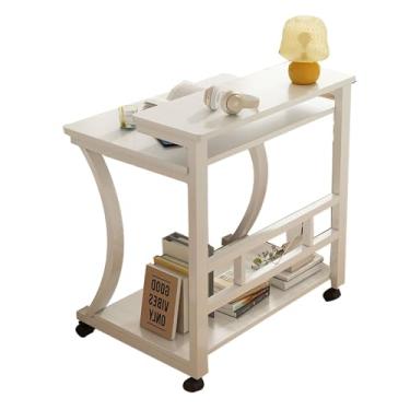 Imagem de Mesa sobrecama, mesa móvel com rodízios 3 camadas de espaço de armazenamento barra transversal reforçada sobre a cama mesa de cabeceira carrinho de computador mesa de sofá 74 * 53 * 81 cm/29,1 * 21