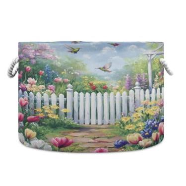 Imagem de JUZIHAI Lindo cesto de armazenamento grande de jardim, cesto de roupa suja dobrável à prova d'água com alças de corda de algodão para organização doméstica no quarto, banheiro e carro