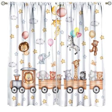 Imagem de Cortinas infantis de desenho animado, engraçado, fofo, animal, urso, leão, girafa, estampa de estrelas, para quarto, sala de estar, berçário, janela, tratamento com 2 painéis, conjunto de 2 painéis