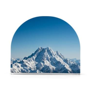 Imagem de JUZIHAI Suporte de guardanapo Snowy Mountain para mesa dispensador de guardanapo de acrílico para mesa suporte de lenços independente para cozinha sala de jantar bar festa decoração de casa