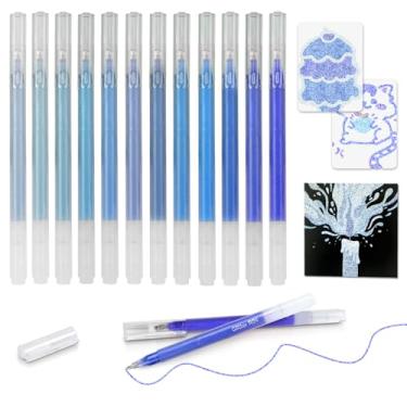 Imagem de CAISEXILE Conjunto de 12 canetas de gel com glitter azul, ponta fina de 1,0 mm para papel preto e papel branco, canetas de grande capacidade para diário, livros de colorir para adultos, desenho