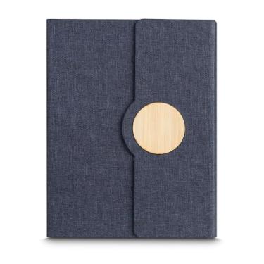 Imagem de Caderno de Anotações Ecológico, Capa em Tecido RPET com Detalhe em Bambu, 80 Folhas Pautadas, Suporte para Caneta, 21x16cm (1, Azul)