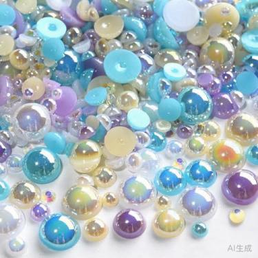 Imagem de 500 peças ABS pérolas semi-redondas e resina flatback strass tamanhos variados kit sortido para fazer joias DIY, arte de unhas, decoração de artesanato (cor 47)