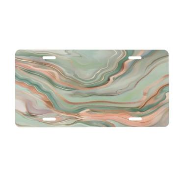 Imagem de Placa de licença bonita de mármore verde para frente do carro placas de carro metal de alumínio adequado para caminhão placa de porta de carro bar café acessórios automotivos para homens mulheres 15 x