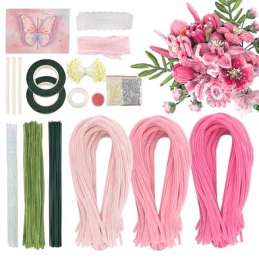 Imagem de TOAOB 413 peças de limpadores de cachimbo artesanato para flores de comprimento excessivo 61 cm rosa buquês de hastes de chenille difusas longas kit de fabricação de artesanato limpadores de cachimbos