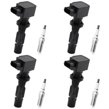 Imagem de DRIVESTAR Conjunto de 4 pacotes de bobinas de ignição UF540 e velas de ignição compatíveis com Mazda 3 L4 2.0L/ 2.3L/2.5L/6 L4 2.3L/2.3L/2.5L, 2007-2012 CX-7 L4 2.3L, 2006-2006-2012 014 mm X-5 Miata