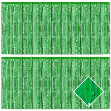 Imagem de Ohiyoo Pacote com 20 cortinas de franja de folha verde, 1 m x 3 m, cortina de folha preta, pano de fundo metálico, cortina de estanho metálico, cenário de cabine de fotos, cenário para festa de