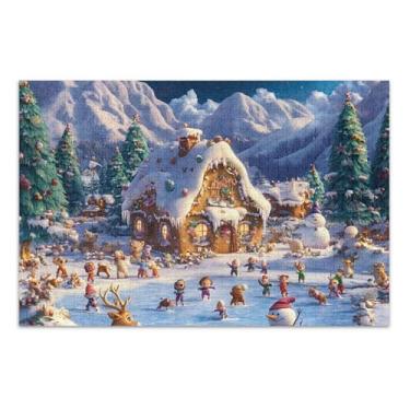 Imagem de Quebra-cabeça de 1000 peças para adultos família amantes presentes mordaça presente quebra-cabeça família brinquedo arte desenho animado inverno Wonderland, 75 x 40 centímetros