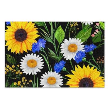 Imagem de Quebra-cabeça de margaridas coloridas de girassóis pretos para adultos 1000 peças natureza, amigos, família, jogos, presentes, brinquedo adulto, flor, pintura animal, 75 x 40 cm