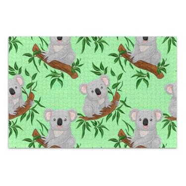 Imagem de Quebra-cabeça verde com galhos de árvore de coalas para adultos 500 peças de arte com estampa de animais divertidos presentes para jogo de elefante branco, 51 x 35 cm