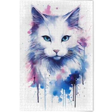 Imagem de Pintura em aquarela de gato, quebra-cabeças personalizados para adultos, 1000 peças, presentes engraçados, quebra-cabeças de paisagem, arte floral animal, 75 x 50 cm