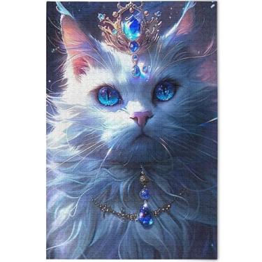 Imagem de Quebra-cabeça rainha coroa de gato branco para adultos 500 peças presentes engraçados de tecnologia de jogo quebra-cabeças legais para adultos decoração de pintura animal personalizada, 52 cm x 37,8