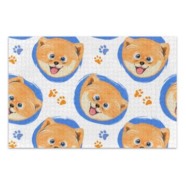 Imagem de Quebra-cabeças para adultos 1000 peças fofo cachorro da Pomerânia azul jogo tecnologia presentes arte divertida quebra-cabeça pintura animal decoração, 75 x 40 centímetros