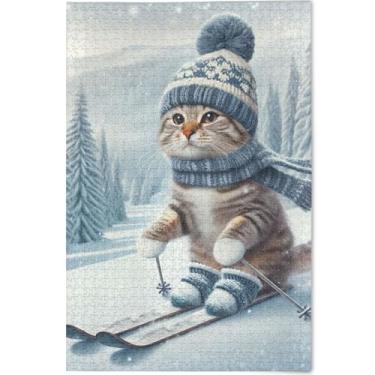 Imagem de Quebra-cabeça personalizado gato gato fofo para adultos 1000 peças tecnologia jogo quebra-cabeça presentes natureza grande quebra-cabeça paisagem arte animal, 75 cm x 50 cm