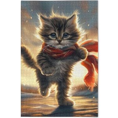 Imagem de Quebra-cabeça engraçado gato gatinho 500 peças para adultos amantes presentes família quebra-cabeça personalizado exclusivo quebra-cabeça arte animal, 52 cm x 37,8 cm