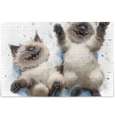 Imagem de Quebra-cabeça de gato siamês brincalhão Ragdoll 500 peças para adultos, pintura de arte floral, quebra-cabeças interessantes, presentes tecnológicos personalizados para amantes, quebra-cabeça, 52 x