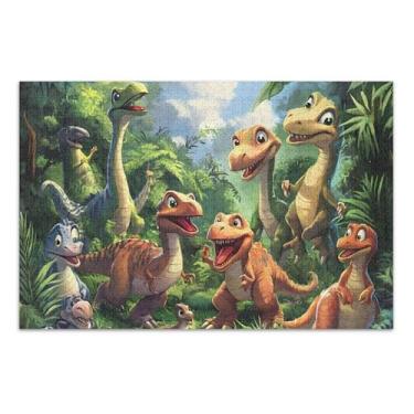 Imagem de Quebra-cabeça de dinossauros brincalhões floresta pré-histórica 500 peças para adultos família brinquedo arte personalizado difícil grande quebra-cabeça branco presentes engraçados, 50 x 35