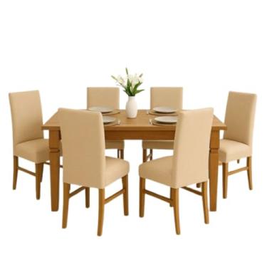 Imagem de Kit 8 Capas para Cadeira de Jantar em Malha Gel, Tecido Elástico 100% Poliéster, Tons Neutros, Lavável em Máquina, Proteção para Cadeiras 45x65cm