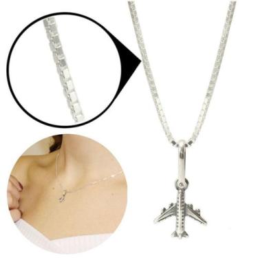 Imagem de Corrente Veneziana 45 cm Pingente Avião Prata Legitima 925 - Lojas La&