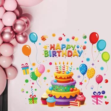 Imagem de PLIGREAT 2 folhas de adesivos de parede de bolo de aniversário adesivos coloridos de balões adesivos removíveis para festa de aniversário, berçário, quarto, sala de estar, casa, decoração de arte DIY