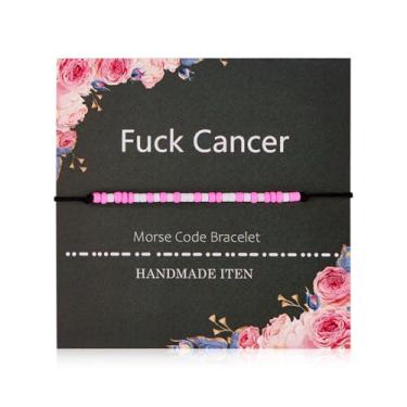 Imagem de ZenVib Pulseira feminina Fck Cancer Morse Code para mulheres, força de sobrevivente do câncer de mama, rosa, boêmio, série, ajustável, inspiradora, presentes motivacionais, joias, Medium, Plástico