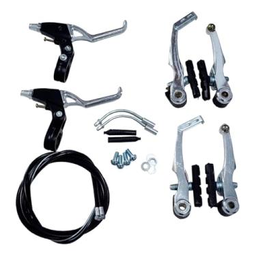 Imagem de Kit Freio V-brake Bicicleta Par Manete Em Alumínio Polido Jogo Completo Com Cabos E Conduites Bike Ciclismo Mtb