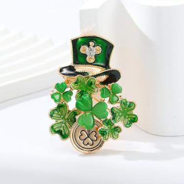 Imagem de Broche de trevo de trevo para mulheres cristal verde zircônia cúbica folha irlandesa alfinetes de lapela dia de São Patrício broches distintivo decoração vestido para decoração de fantasia de festival