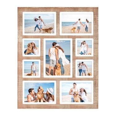 Imagem de YESKAY Colagem de porta-retratos para fotos de 15 x 20 x 17 e 10 x 10 cm, moldura rústica marrom com 9 aberturas com vidro verdadeiro, molduras de família, decoração de parede ou mesa (1 pacote)