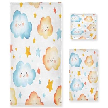 Imagem de xigua Conjunto de toalhas de banheiro com nuvens fofas absorventes macias 3 peças toalha de banho toalha de mão toalhas decorativas para banheiro, academia, hotel, praia, piscina